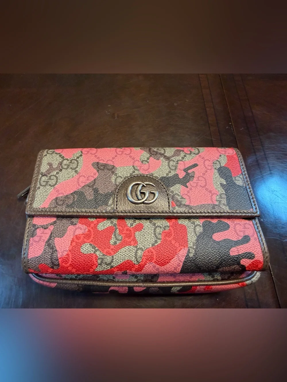 New Authentic Gucci GG Supreme Logo Leather Brown Pink Shoulder Bag